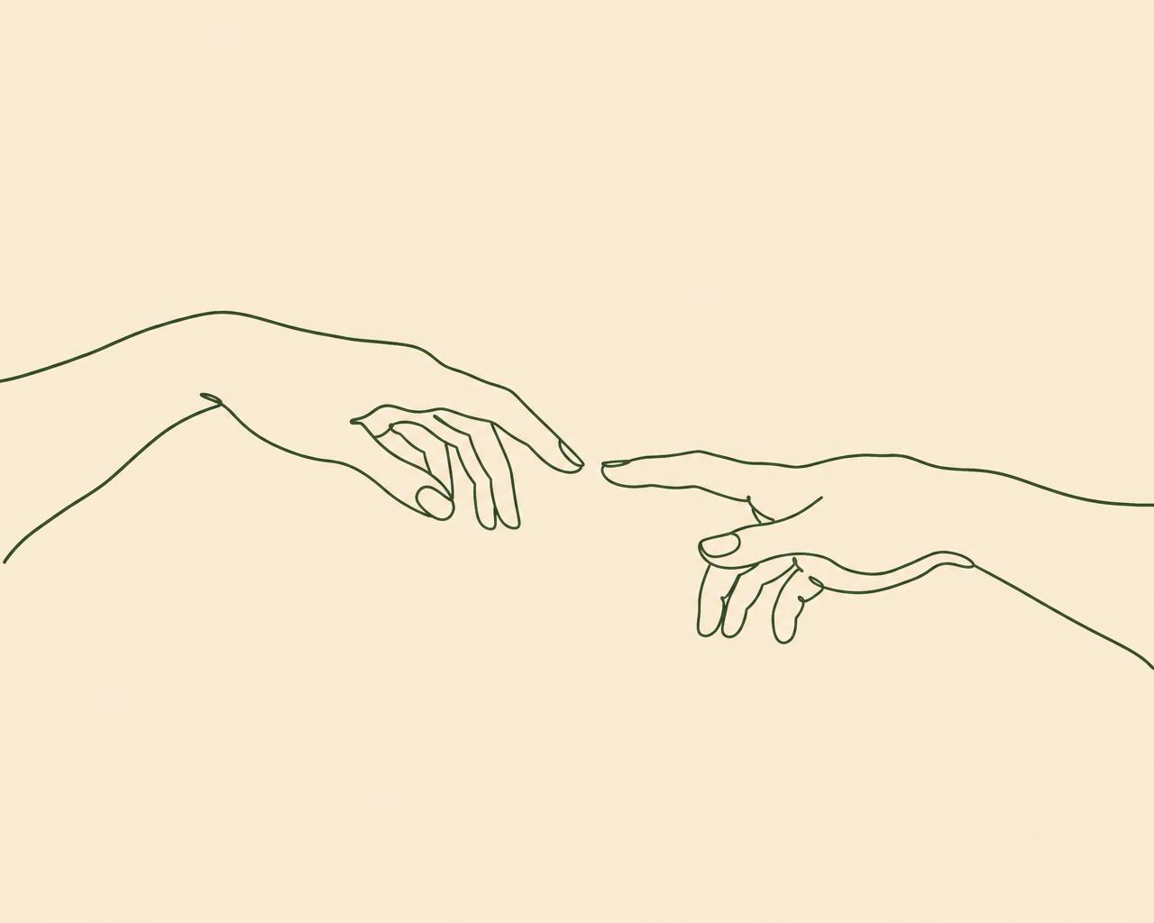 Dessin au trait de deux mains qui se tendent l'une vers l'autre